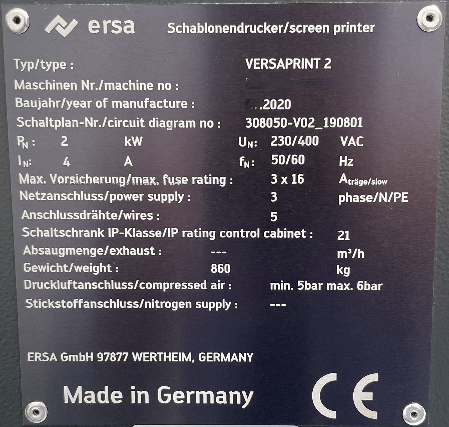 ERSA VERSAPRINT 2 (ULTRA 3), SCREEN PRINTER + SPI, vintage 2020